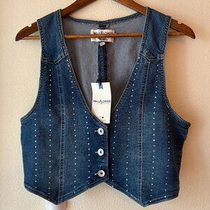 NWT WallFlower Dreamer Cropped Denim Vest Studded Rhinestones Jean Vest Size L